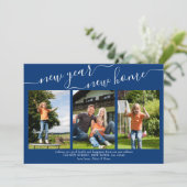 新年の新しいホームエレガントスクリプト3フォトブルー シーズンカード (スタンド正面)