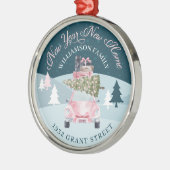 新年の新しいホームピンクレトロ車クリスマスムービング メタルオーナメント (左)