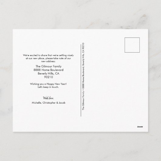 新年の新しいホームファミリーフォトニューアドレスホリデー シーズンポストカード (裏面)