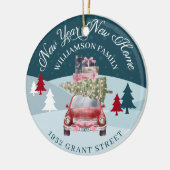 新年の新しいホームレッドレトロ車の写真の記念 セラミックオーナメント (左)