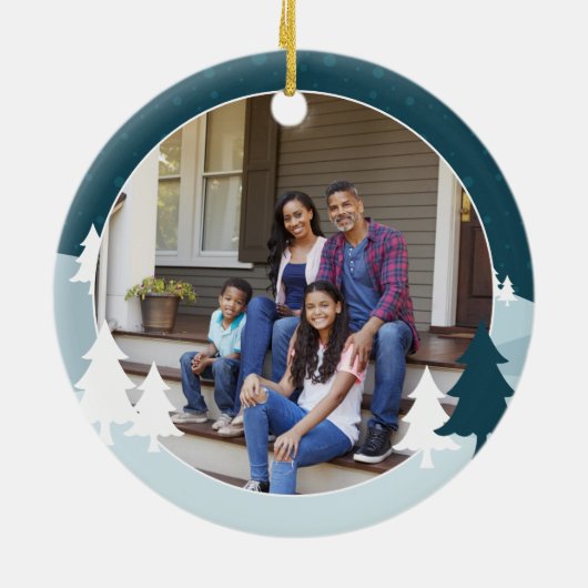 新年の新しいホームレッドレトロ車の写真の記念 セラミックオーナメント (裏面)