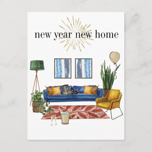 新年の新しいホーム移動アナウンス水の色 案内ポストカード (正面)