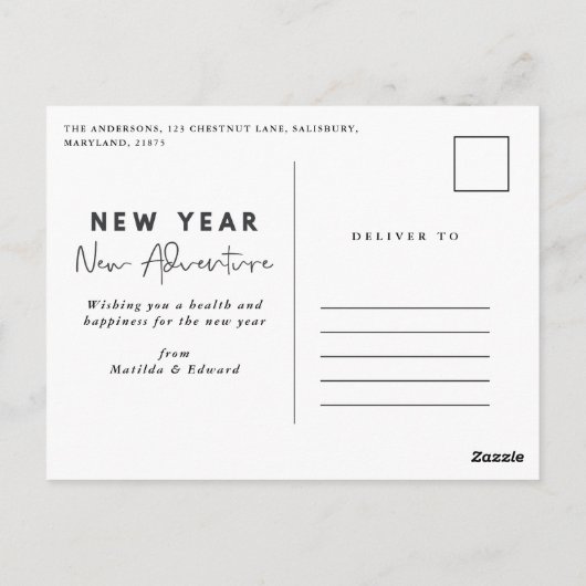 新年の新しい冒険の写真の休日 ポストカード (裏面)