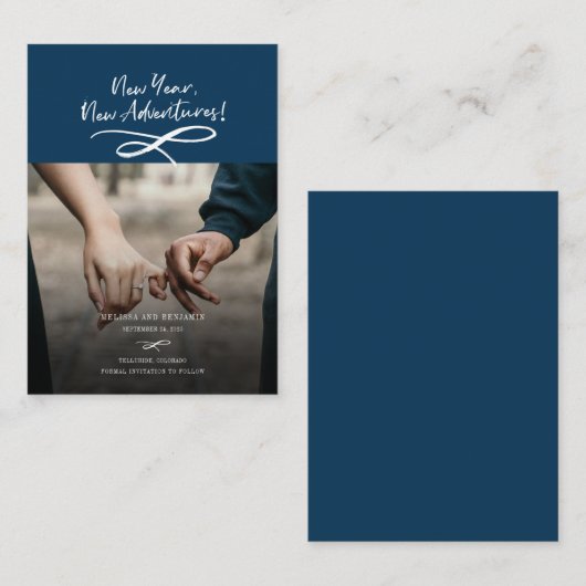 新年の新しい冒険の写真の日付を保存 ノートカード (正面/裏面)