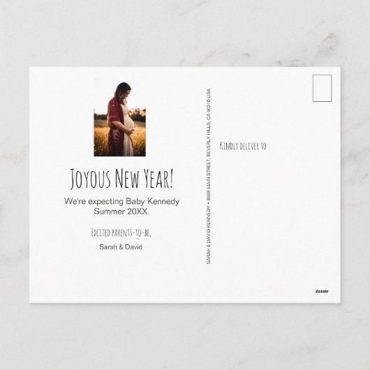 新年の新しい冒険の写真妊娠 シーズンポストカード (裏面)