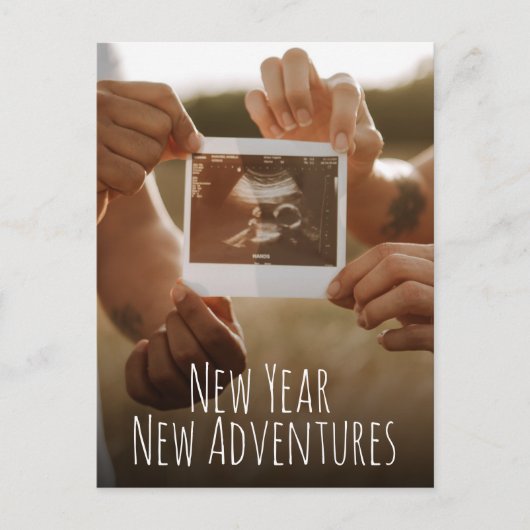 新年の新しい冒険の写真妊娠 シーズンポストカード (正面)