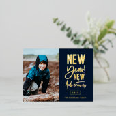 新年の新しい冒険の写真 箔シーズンポストカード (立ち正面)