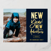 新年の新しい冒険の写真 箔シーズンポストカード (正面)
