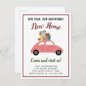 新年の新しい冒険ニューホームクリスマスピンクの車 案内ポストカード (正面/裏面)