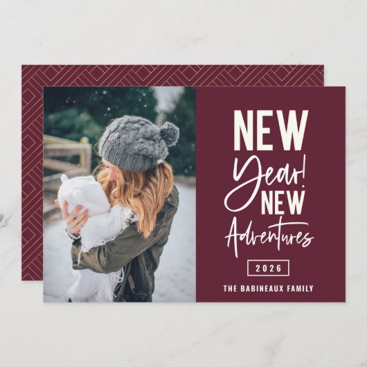 新年の新しい冒険フォトホリデーカード シーズンカード (正面/裏面)