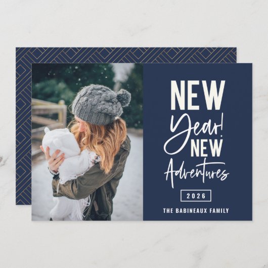 新年の新しい冒険フォトホリデーカード シーズンカード (正面/裏面)