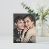 新年の新しい冒険金ゴールド紙吹雪写真 シーズンポストカード (スタンド正面)