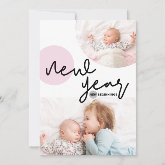 新年の新しい始まりピンクのドット赤ちゃん女の子の写真 案内状 (正面)