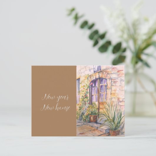 新年の新しい家のヴィンテージ水のカラーハウス ポストカード (スタンド正面)