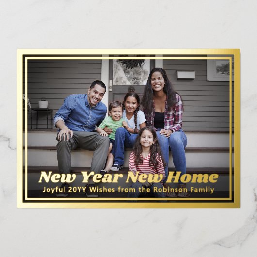 新年の新しい家の変更の住所2写真レトロ 箔シーズンカード (正面)