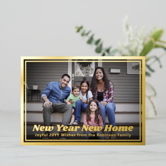 新年の新しい家の変更の住所2写真レトロ 箔シーズンカード (立ち正面)