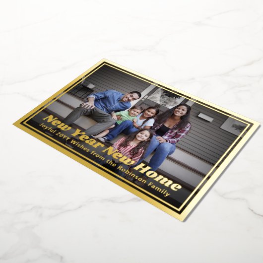 新年の新しい家の変更の住所2写真レトロ 箔シーズンカード (回転した状態)