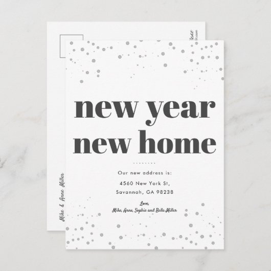 新年の新しい家の移モダン動 案内ポストカード (正面/裏面)
