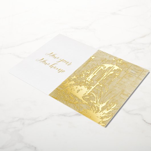 新年の新しい家ヴィンテージ水の色の家ポストカ 箔招待状 (回転した状態)