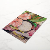 新年の新しい生命の水色時計のフローラブドウ 箔招待状 (回転した状態)