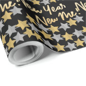 新年の新しい私、ハッピーニューイヤー2022フェスティバルブラック ラッピングペーパー (ロールコーナー)