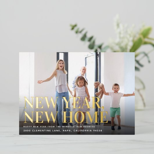 新年の新居 |引越し案内 箔シーズンカード (立ち正面)