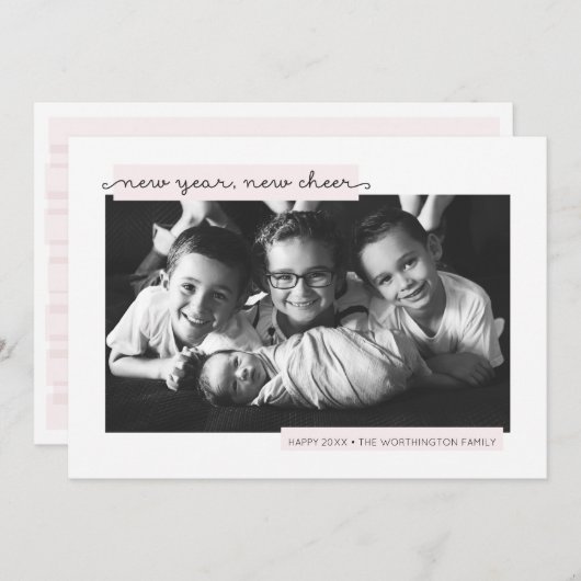 新年の新応援赤ちゃん女の子の誕生の発表 シーズンカード (正面/裏面)