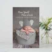 新年の新恋ベビー写真アナウンスメントカード 便箋 (スタンド正面)