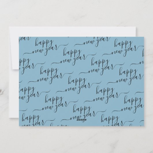 新年の新生児エレガントスクリプト3フォトブルー シーズンカード (裏面)