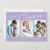 新年の新生児エレガントスクリプト3写真薄紫 シーズンカード (正面)