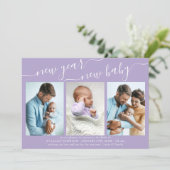 新年の新生児エレガントスクリプト3写真薄紫 シーズンカード (スタンド正面)