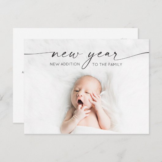 新年の新生児誕生発表写真 ポストカード (正面/裏面)