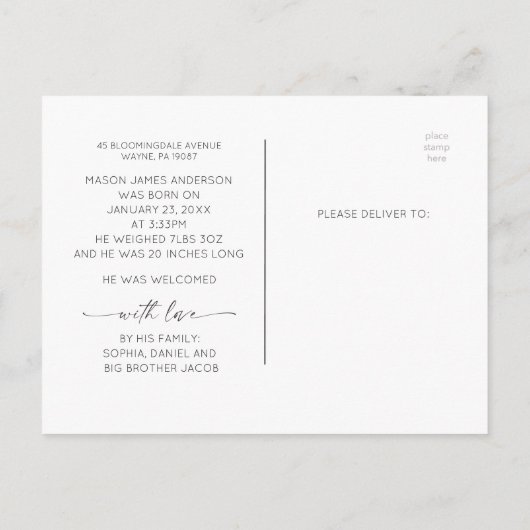新年の新生児誕生発表写真 ポストカード (裏面)