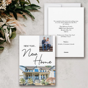 新年の新築家族の写真と家 シーズンカード