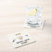 新年の時計、ストリーマー、スター、リボン スクエアペーパーコースター (インサイチュ)