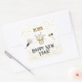 新年の時計、星、グリッター、星空 スクエアシール (封筒)