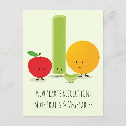 新年の決意ヘルシー食べなフルーツセロリ シーズンポストカード (正面)