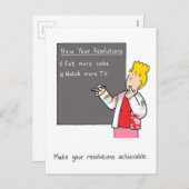 新年の決意ユーモアのケーキとテレビ シーズンポストカード (正面/裏面)