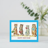 新年の猫が歌うオールド・ラング・シンセ、おもしろいヴィンテージコピー ポストカード (スタンド正面)