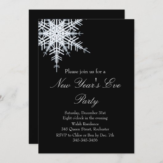 新年の相殺雪の白い招待状 招待状 (正面/裏面)