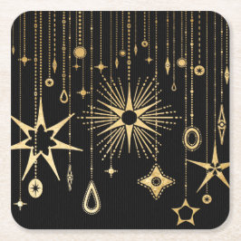 新年の祈りが黒星と金ゴールド スクエアペーパーコースター