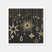 新年の祈りが黒星と金ゴールド スタンダードカクテルナプキン (正面)