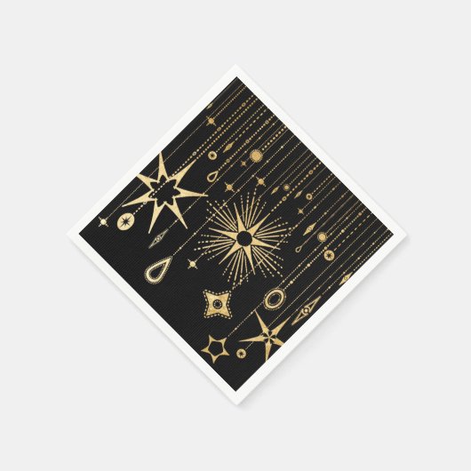 新年の祈りが黒星と金ゴールド スタンダードカクテルナプキン (角)