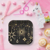 新年の祈りが黒星と金ゴールド ペーパープレート (パーティー)