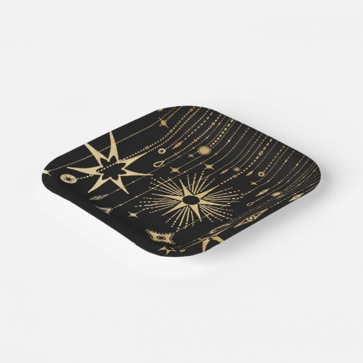 新年の祈りが黒星と金ゴールド ペーパープレート (傾斜あり)
