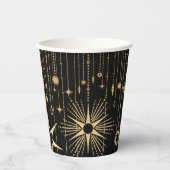 新年の祈りが黒星と金ゴールド 紙コップ (正面)