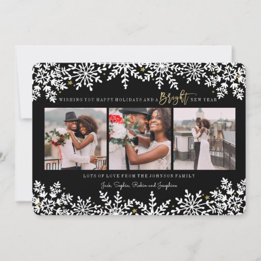 新年の祝日 |雪片 | 3枚のフォトカード シーズンカード (正面)