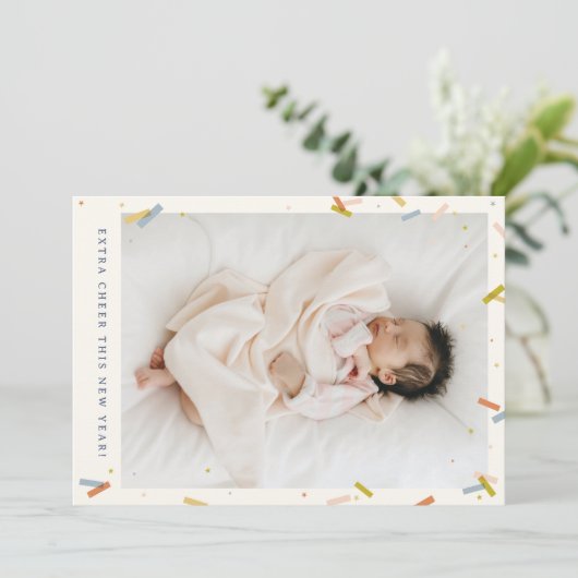 新年の紙吹雪モダン誕生のお知らせ シーズンカード (スタンド正面)