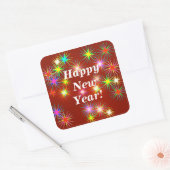 新年の花火が赤く輝く スクエアシール (封筒)