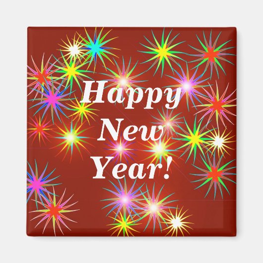 新年の花火が赤く輝く マグネット (正面)